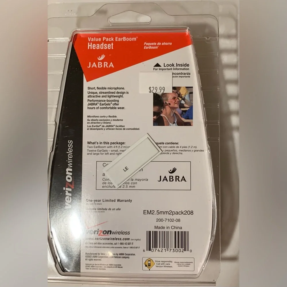 NIB Verizon Wireless Earboom Headset Jabra for 2.5mm Jack